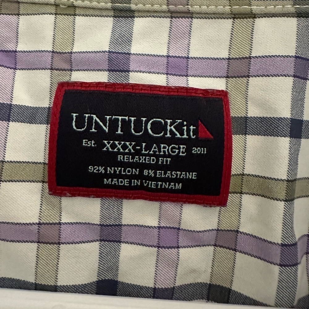 Untuckit White Purple Plaid Dress shirt size 3XL. Relaxed Fit - Picture 2 of 4